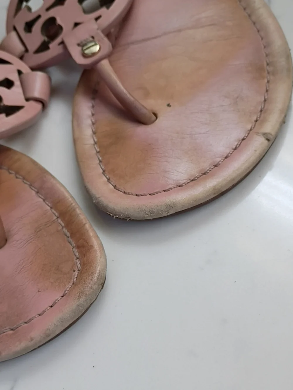 Tory Burch Miller Women's Pink Leather Toe-Post Sandals
